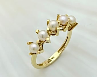 Five Pearl Ring: 14K Gold Wedding Anniversary Ring