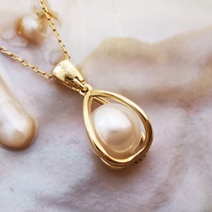 14K Gold Pearl Cage Pendant- Round Cage Pearl Necklace - Black Pearl Cage Pendant 8K Yellow Gold Cultured Pearl Pendant,