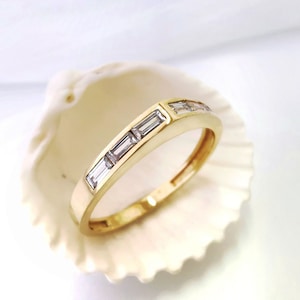 Modern Baguette Ring, Gold Minimalist Ring, Eternity Wedding Band Ring, Dainty Baguette Ring, Tiny Baguette Ring, Stacking Ring