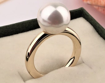 Majorca Pearl Ring: 14K Gold Single Stone Statement Ring