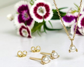 Single Pearl Earring Necklace, Minimalist Single Pearl