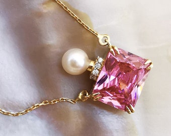 Halsband med parfymflaska i rosa sten: 925 silverpärlhänge