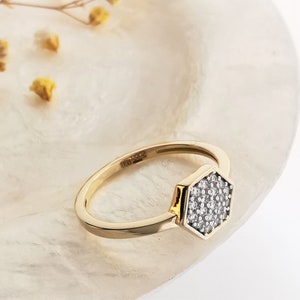 Hexagon Ring, Hexagonal Ring, Gold Geometric Ring, Honeycomb jewelry, 14K Dainty Stackable Ring,  for Her, Minimalist Stacking Ring
