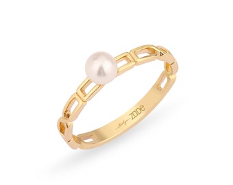 925 Silver Pearl Eternity Ring: Dainty Stackable Band