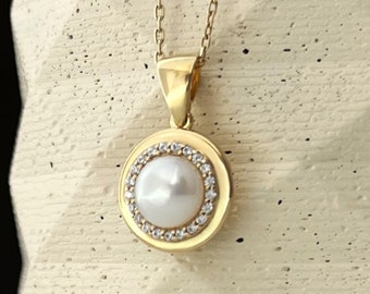Halsband med pärlhänge i 925 silver: Halo brudsmycken