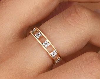 14K Gold Double Row Ring: Stackable Band, Elegant Ring