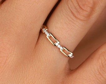 14K Gold Chain Link Ring: Dainty Stacking Ring