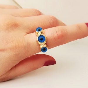Evil Eye Gold Ring, Evil Eye Jewelry, Eye Ring, Blue Eye Ring, Everyday Ring, s for Her, 14K Gold Ring, Good Luck Ring, Unique Ring