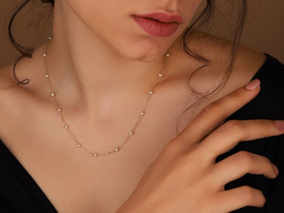 Real Pearl and Minimal Gem Necklace Pearl Jewelry Graduation