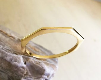 10K Yellow Gold Octagon Ring: Thin Geometric Stacking Band