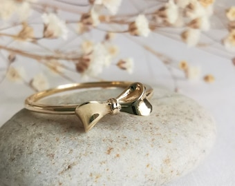 Gold Ribbon Bow Ring, 14K Gold Minimalist Bow Ring , Graduation Gift Pretty Ring, Classic Little Bow jewelry, Made of Gold, Friendship Ring