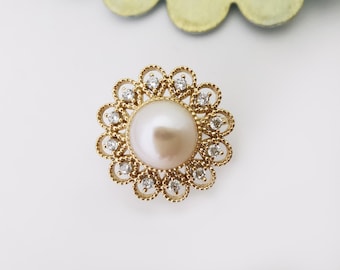 925 Silver Pearl Ring: Vintage Zircon Sunburst Engagement Ring