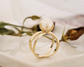 925 Silver Criss Cross Pearl Ring: Crossover Eternity Band