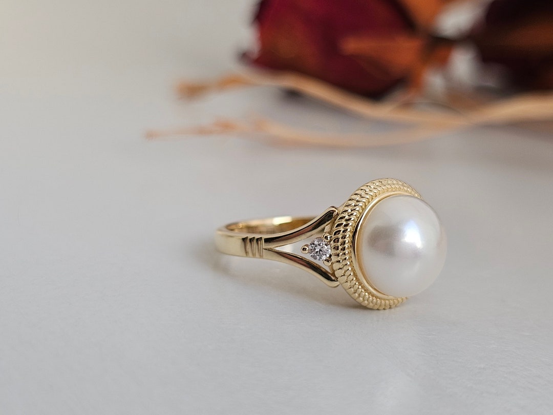 Vintage Pearl Ring by Real Pearl Ring, 14K Gold Dainty