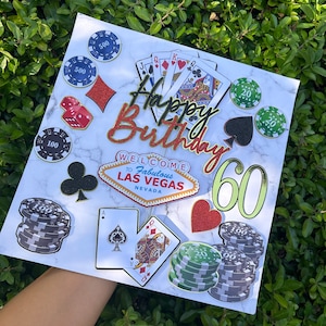 Kasino Cake Topper, Poker-Kuchentopper, personalisiert, Las Vegas Kuchendekorationen Wetten Cake Topper, alles Gute zum Geburtstag Cake Topper