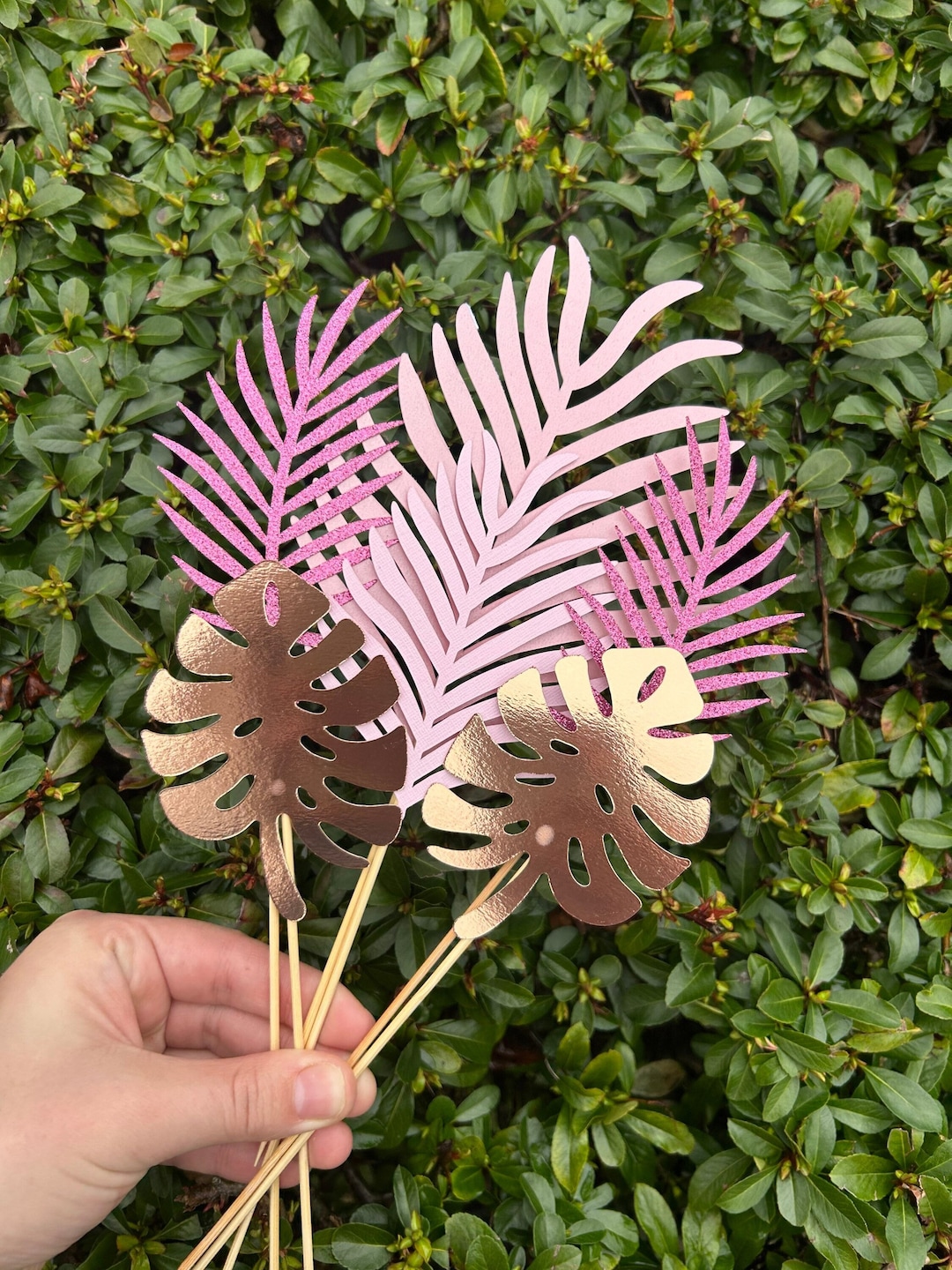 Pink Jungle Cake Topper, Palm Leaves Cake Topper, Green Leaves, Leaf