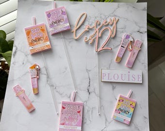 Personalized P Louise Glitter Cake Topper, Pamper Party Decor
