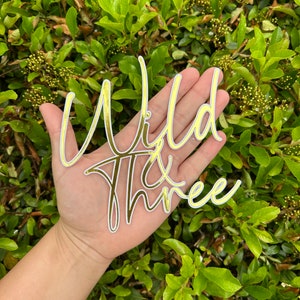 Wild And Three Charm And Name, Wild And Three Cake Topper Cake Decorations, 3rd Birthday Party, Personalised Name, 3rd Birthday Party Decor