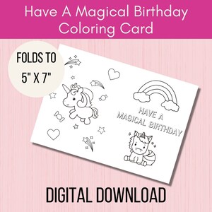Unicorn Birthday Coloring Card: Kids Activity (Digital Download)