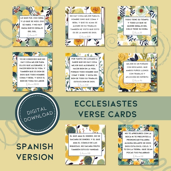 Spanish Ecclesiastes Scripture Cards, how to live well, KJV scripture cards, scripture printable, verse cards, NIV verse cards