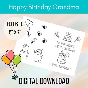 Printable Birthday Card for Grandma | Gift for Grandma | Coloring ...