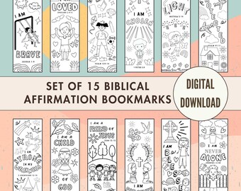 Biblical Affirmation Coloring Bookmarks for Kids (Instant Download)
