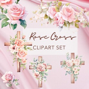 Watercolor Rose Cross Clipart Set: Floral Wedding Invitation Graphics (Digital Download)