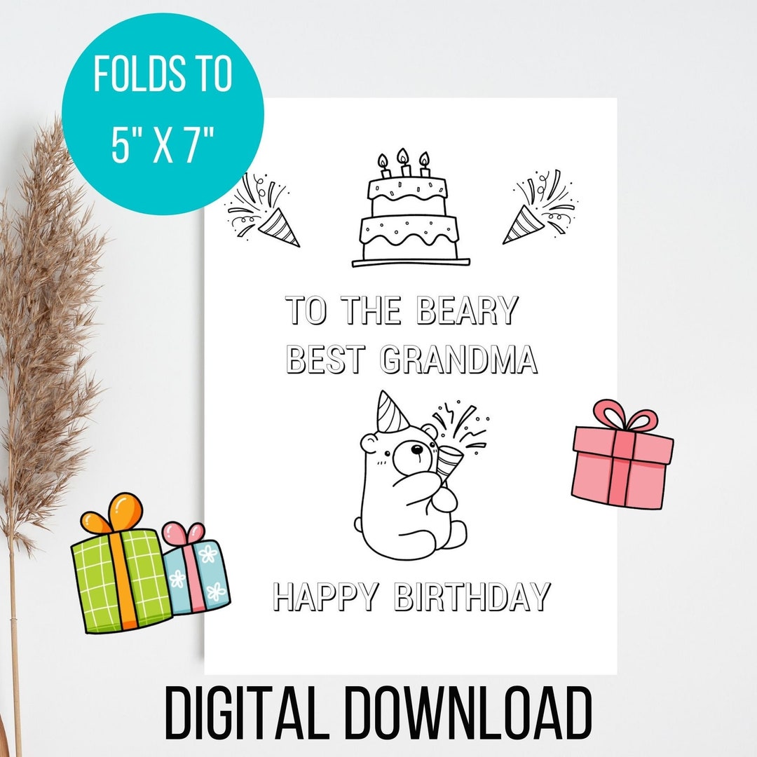 Printable Birthday Card for Grandma | Gift for Grandma | Coloring ...