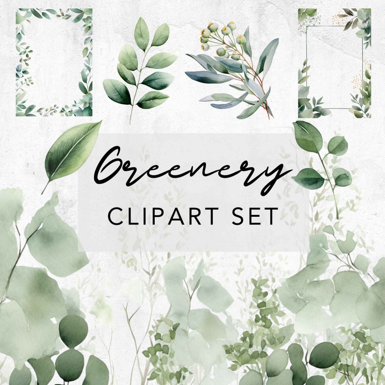 Greenery Clipart for Wedding Invitation, Eucalyptus Clipart, Foliage ...