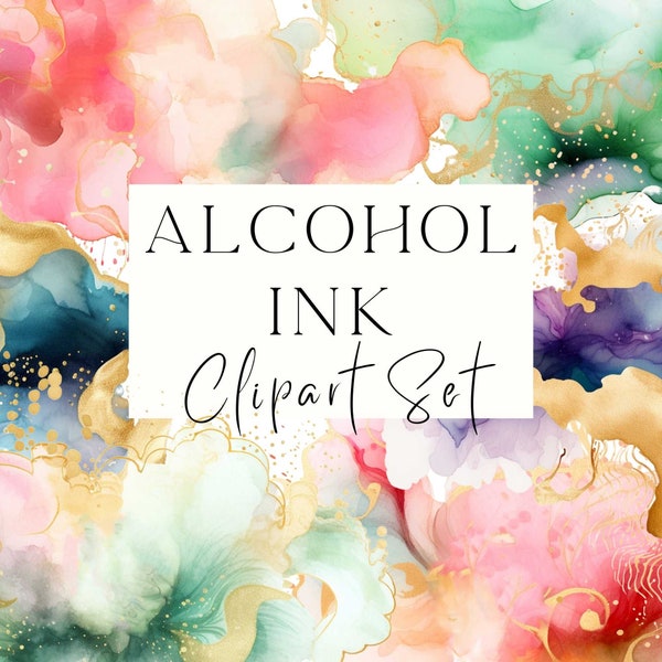 Alcohol ink cliparts with gold trimmings, watercolor splashes, background clipart, 300 dpi, png