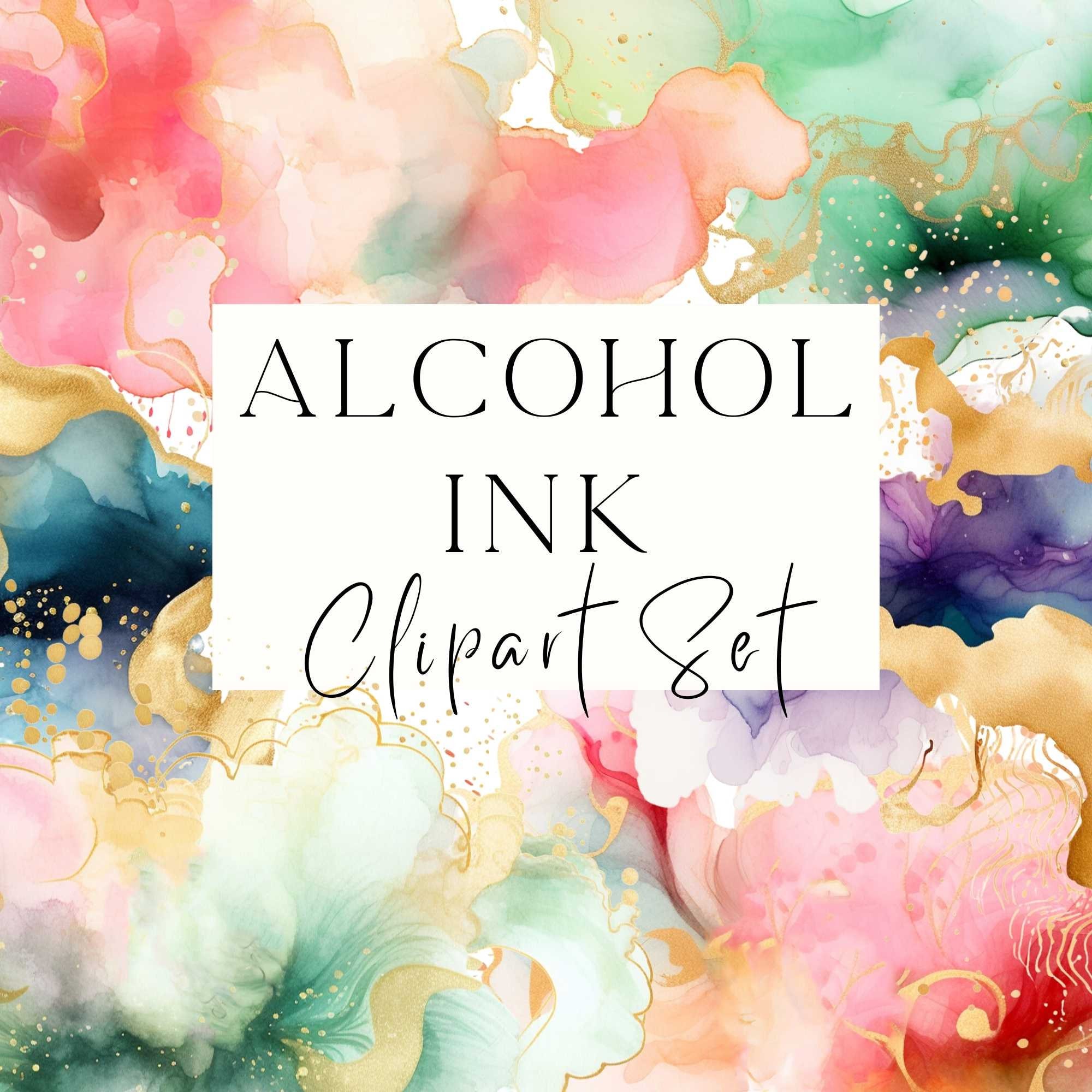 Alcohol Ink Cliparts With Gold Trimmings, Watercolor Splashes ...