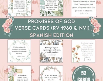May include: 52 cards with floral designs and Spanish text. Each card features a different Bible verse from the RV 1960 and NVI translations. The cards are titled "Promises of God Verse Cards (RV 1960 & NVI) Spanish Edition".
