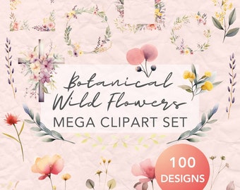 Watercolor Wildflower Clipart: Botanical Wedding Invitation Graphics (Digital Download)