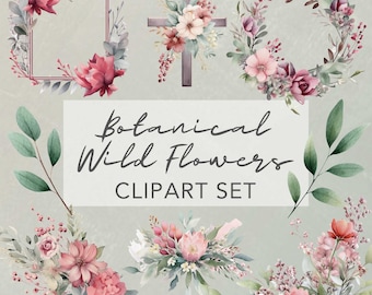 Watercolor Wildflower Clipart: Botanical Wedding Invitation Graphics (Digital Download)