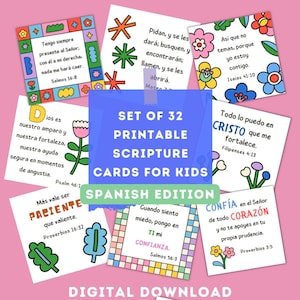 Cartes d'Écritures espagnoles pour enfants, Écritures imprimables, cartes d'Écritures espagnoles, cartes de versets à mémoriser pour enfants, pour enfants