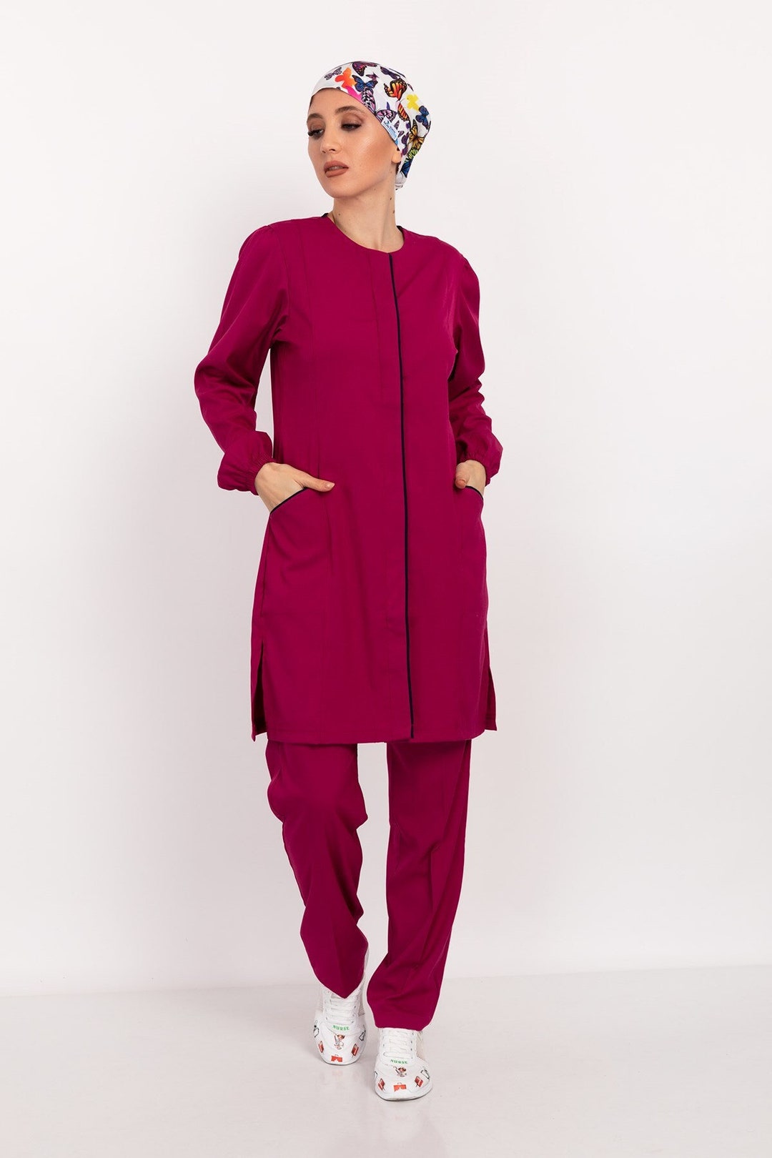 Muslim Scrubs Nurse Set, Cherry Soft Hijab Lycra Viscosel Set, Muslim