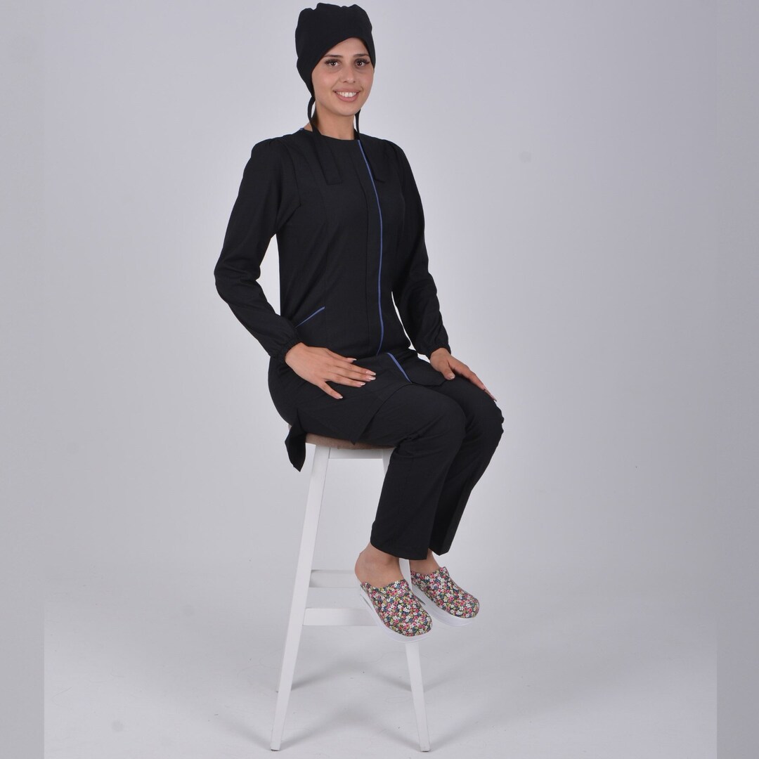 Muslim Hijab Scrubs Nurse Set, Balck Soft Hijab Lycra Viscosel Set,muslim Nurse Set for Women