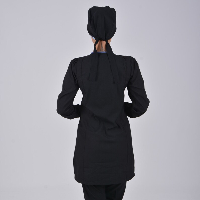 Muslim Hijab Scrubs Nurse Set, Balck Soft Hijab Lycra Viscosel Set