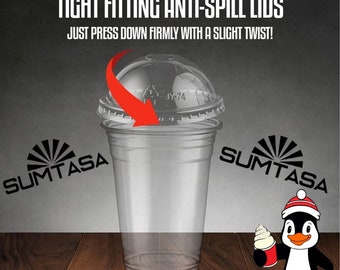 * 16oz Smoothie Cups & Lids Clear Plastic Party Milkshake Slush with STRAWS