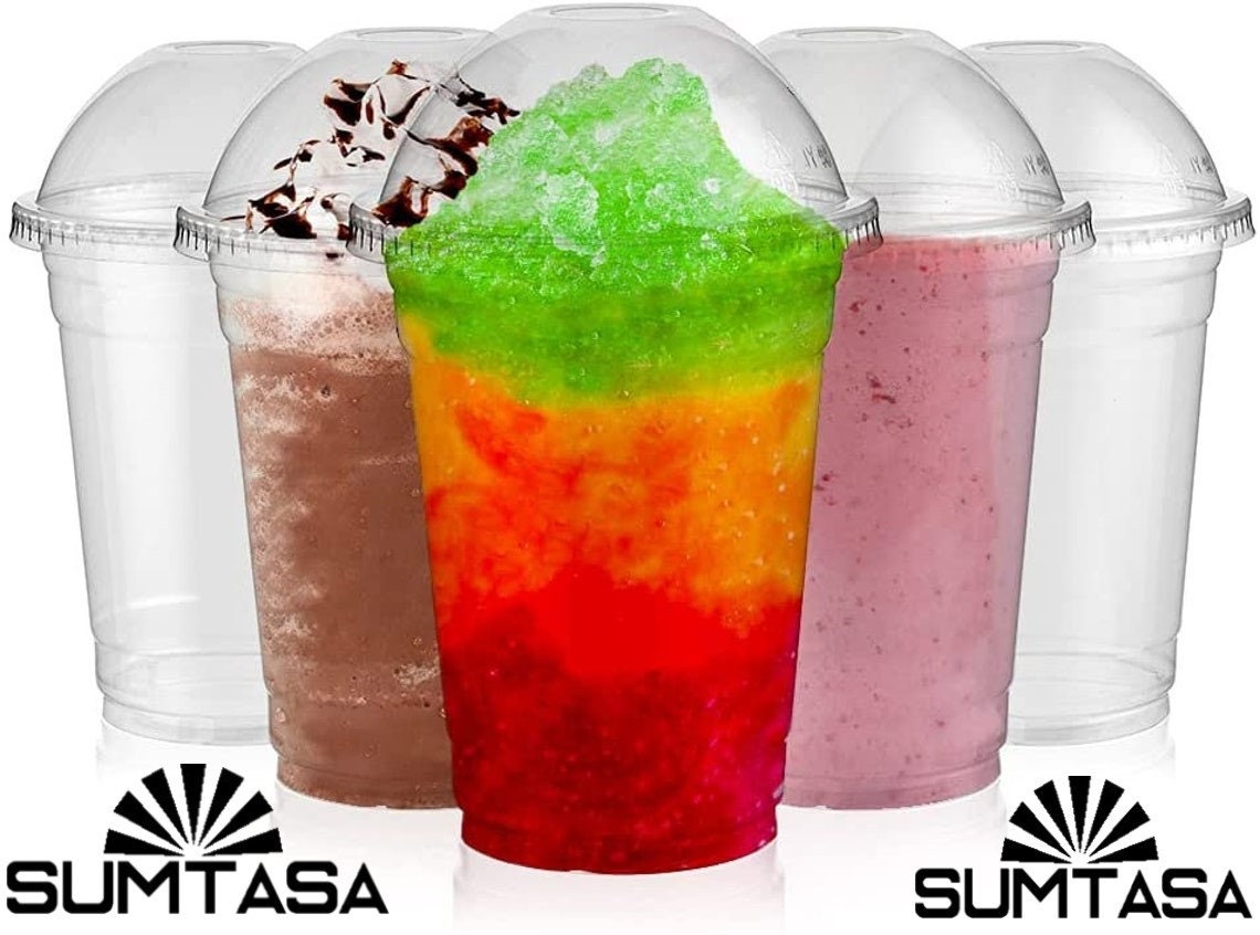 Strong Clear Plastic Smoothie Cups Dome Lids 7oz 10oz 12oz 16oz 20oz