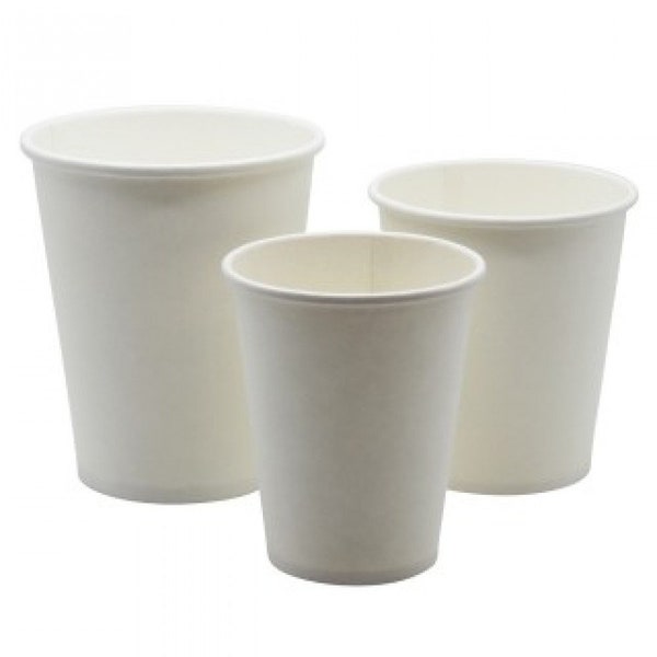 Plain White SINGLE WALL - 50, 100, 500, 1000 - 7oz 8oz Kraft Coffee paper cups Disposable Cups Cold and Hot Drinks for Cafe Office vending