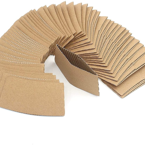 100 x Kraft Paper Tea Coffee Cup Sleeve for 12oz 16oz 22oz 24oz Cups Board Sleeves Hot Cup Jackets Coffee Drinking Cups Cafe Supplies HHCS12