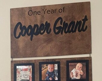 One year of sign, monthly baby photos, one year of baby photo board, 12 month sign, baby memories, infant monthly picture holder