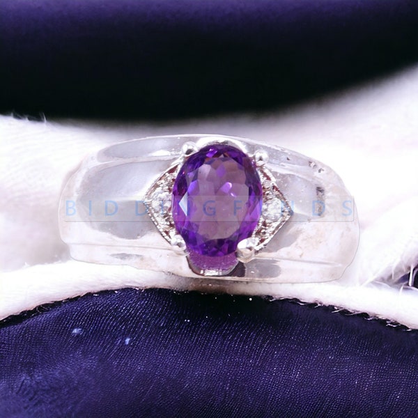 Amethyst Ring For Men, 925-Silver-Gold-14k-Rose Gold-Ring, Square Cut Ring, February Birthstone Ring, Birthday Gift Ring, Statement Ring,