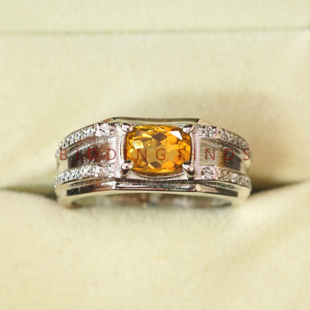 Citrine Men's Ring, 925 Sterling Silver Ring, Oval Cut Citrine Men Ring