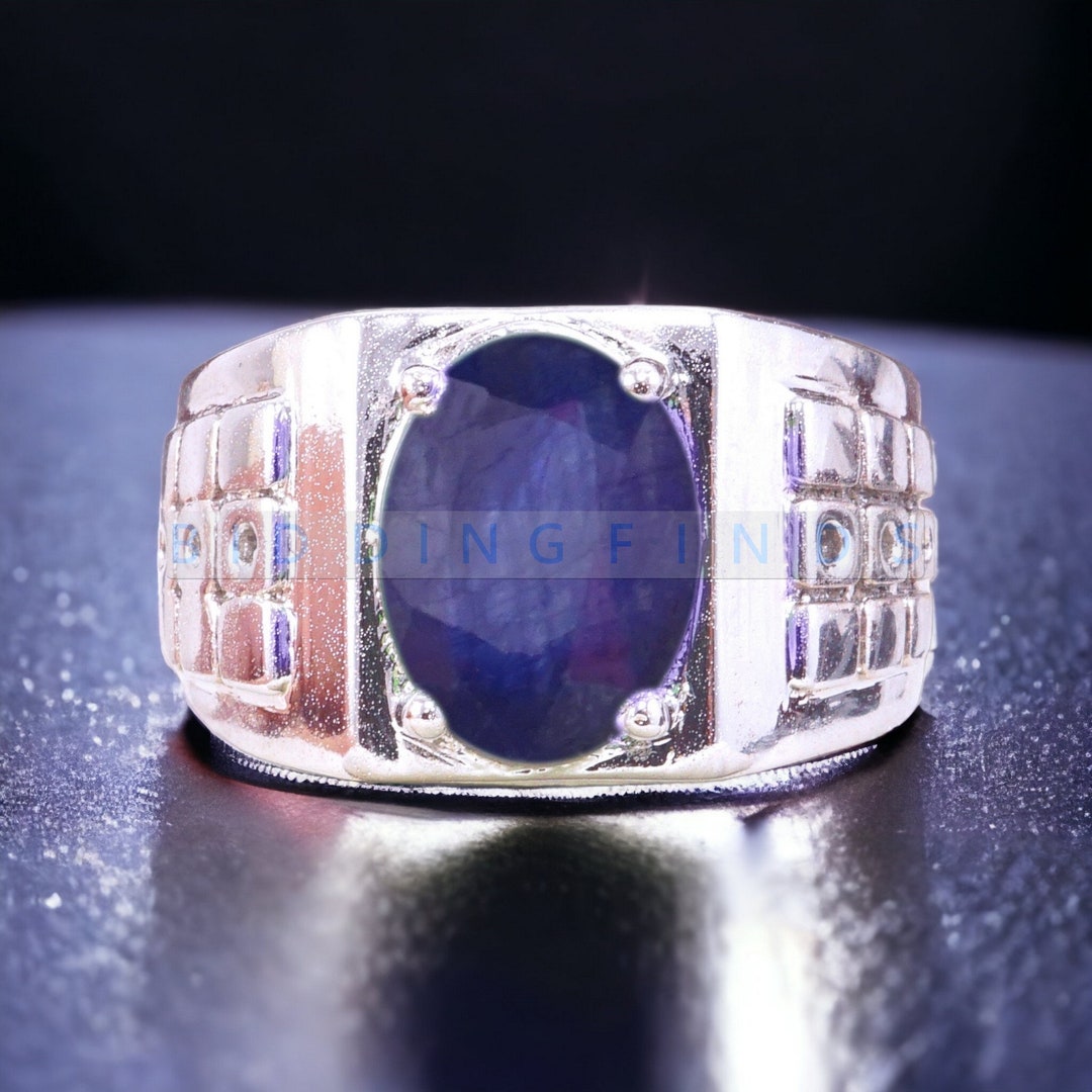 Blue Sapphire Men's Ring, 925 Sterling Silver Celtic Gents Ring, Blue ...