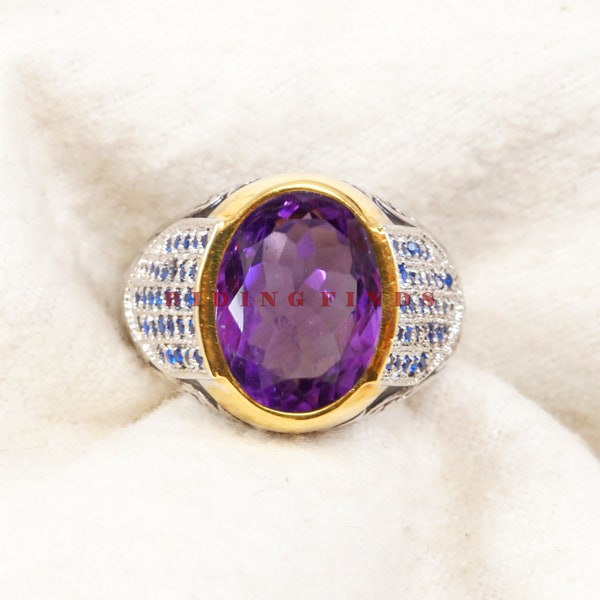Amethyst Ring For Men 925-Silver-Gold-14-Rose Gold-Ring Personalized Grooms Gift Ring Engagement Ring Oval Cut Purple Stone Vintage Men Ring