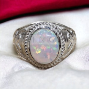 Opal Men Ring in 925 Sterling Silver A+ Quality Oval Opal & Sapphire Gemstone Ring Handmade Opal Mens Ring Personalized Wedding Gift For Him
