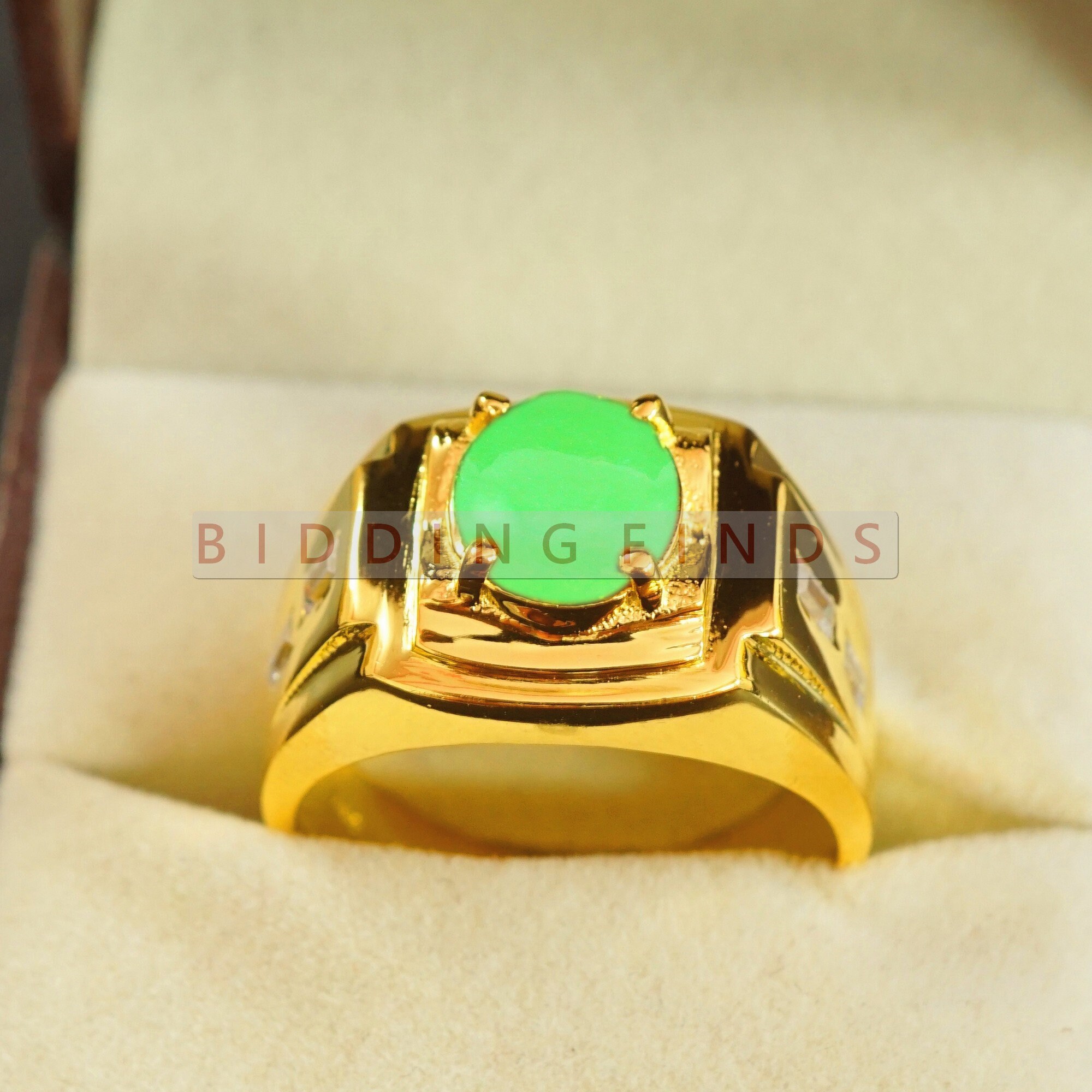 Real Green Jade Ring for Men Sterling Silver 925 Ring Etsy