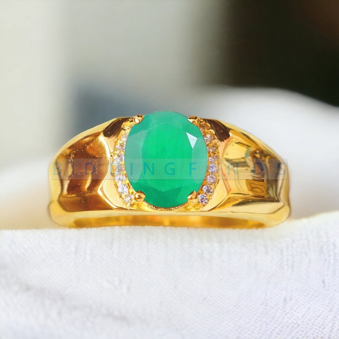 Buy Natural Emerald Men Ring, 925 Sterling Silver Ring, Handmade